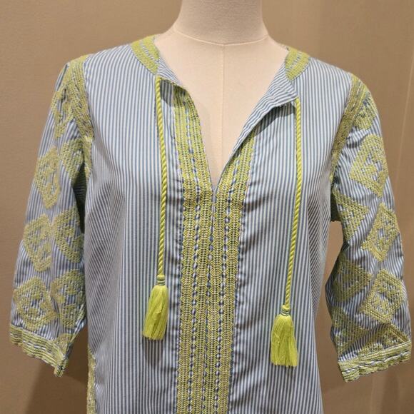 Gretchen Scott Designs Embroidered Top Blue Yellow Boho Beach Cruise Medium - Picture 3 of 10